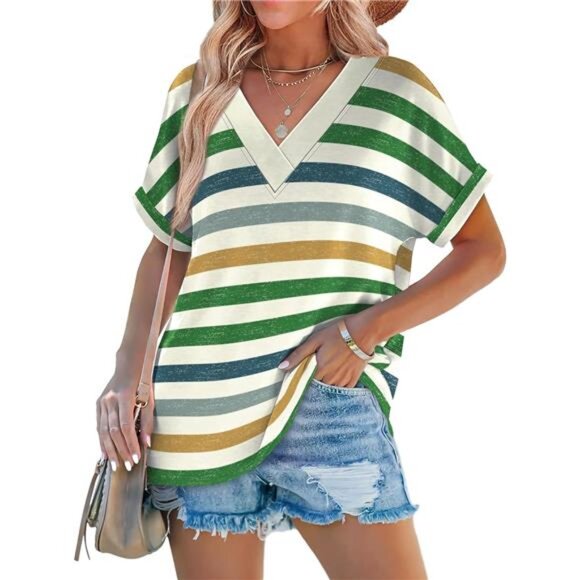 Women's V-Neck Dolman Sleeve Summer Top - Picture 2 of 6